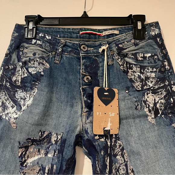 Please Denim Stylish Distressed Jeans with Metallic Accents Size XS - Picture 3 of 11